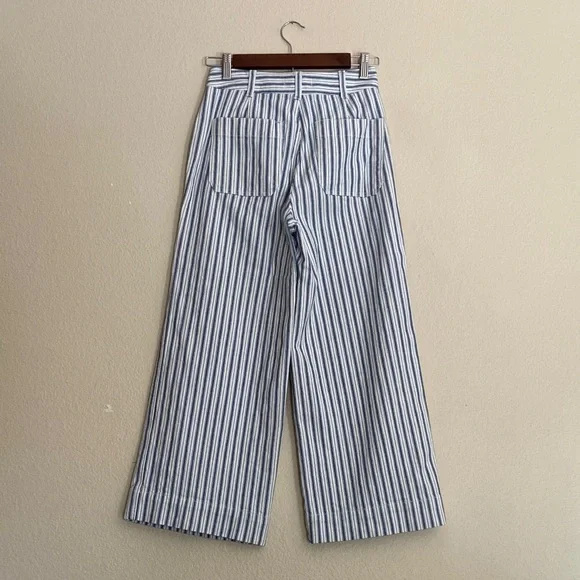 Madewell Emmett Wide-Leg High Waist Pant, White with Blue Stripe Size 25 - Picture 3 of 10